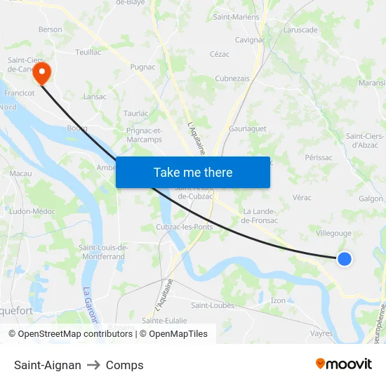 Saint-Aignan to Comps map