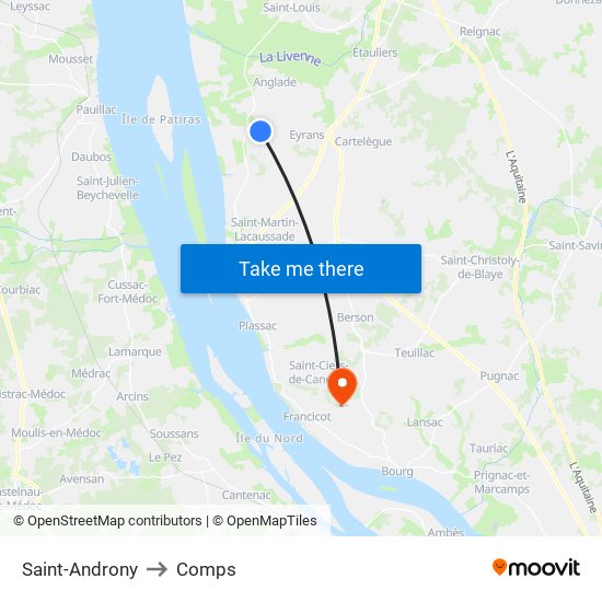 Saint-Androny to Comps map
