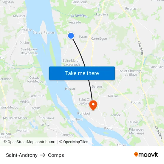 Saint-Androny to Comps map