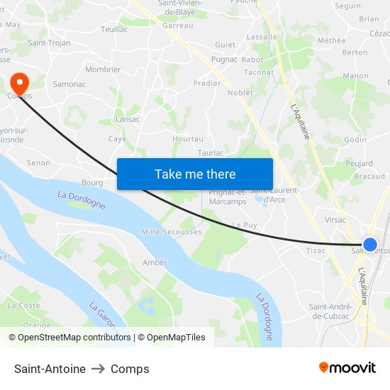 Saint-Antoine to Comps map