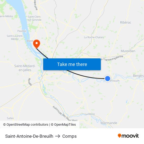 Saint-Antoine-De-Breuilh to Comps map