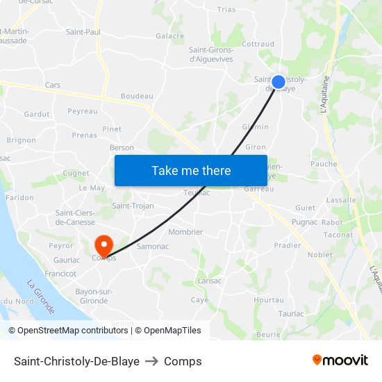 Saint-Christoly-De-Blaye to Comps map