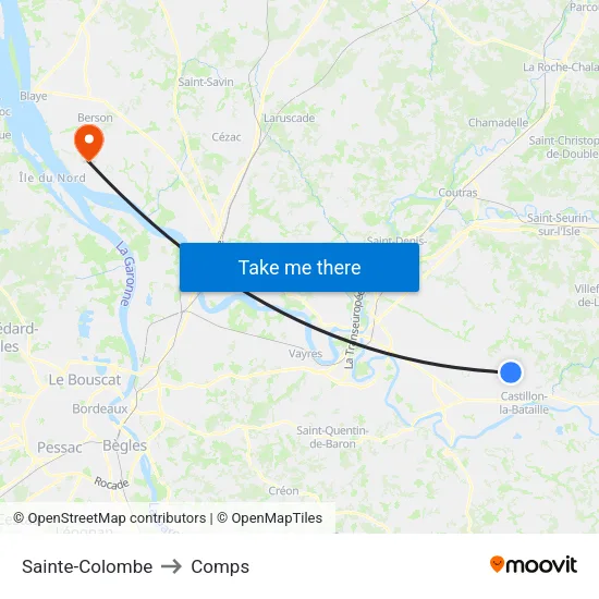 Sainte-Colombe to Comps map