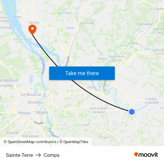 Sainte-Terre to Comps map