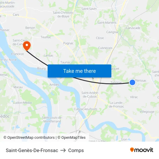 Saint-Genès-De-Fronsac to Comps map