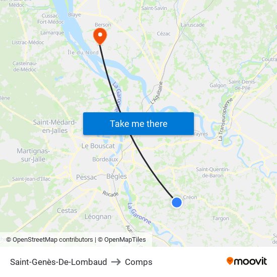 Saint-Genès-De-Lombaud to Comps map