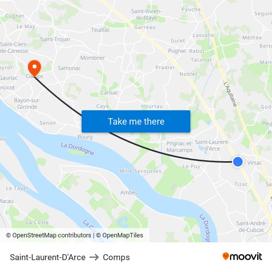 Saint-Laurent-D'Arce to Comps map