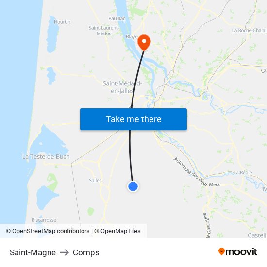 Saint-Magne to Comps map