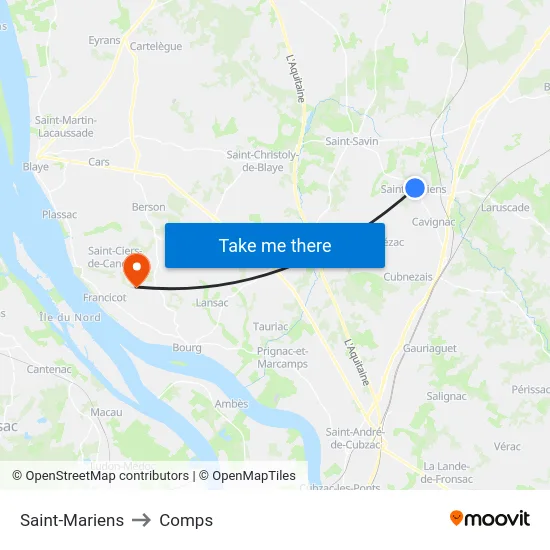 Saint-Mariens to Comps map