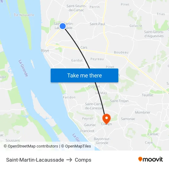 Saint-Martin-Lacaussade to Comps map