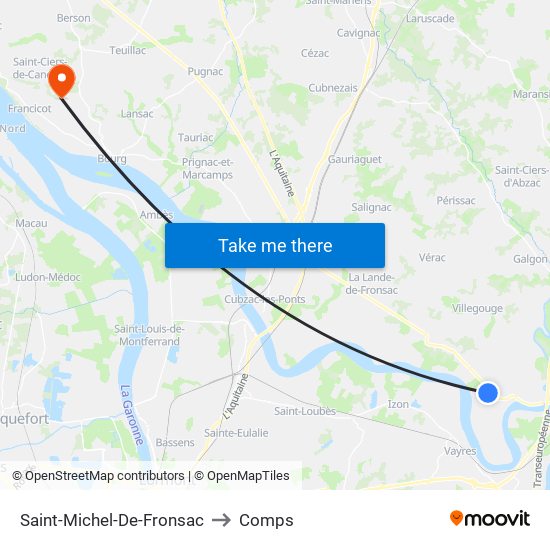 Saint-Michel-De-Fronsac to Comps map