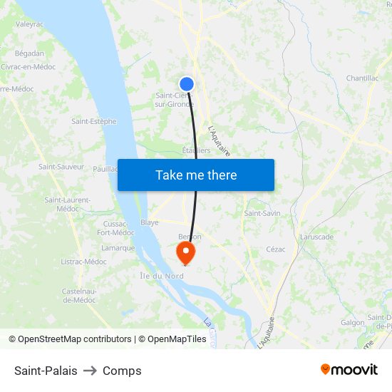 Saint-Palais to Comps map