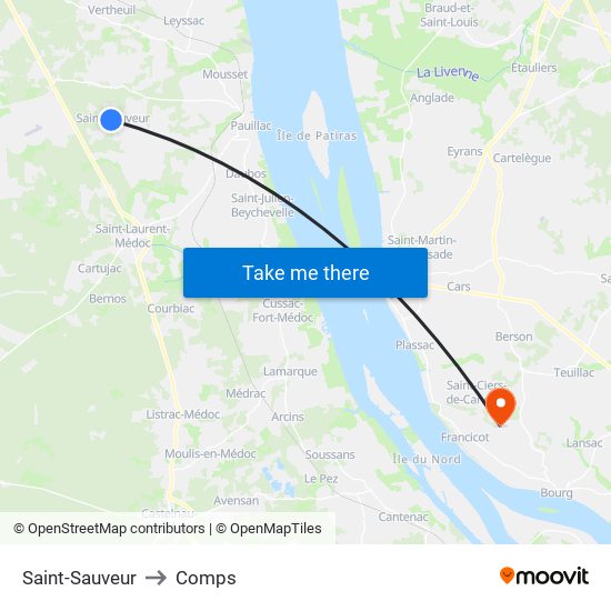 Saint-Sauveur to Comps map