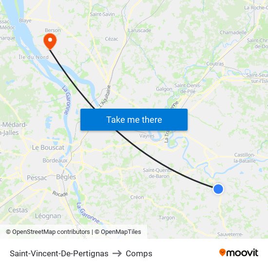 Saint-Vincent-De-Pertignas to Comps map