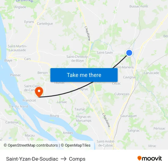 Saint-Yzan-De-Soudiac to Comps map