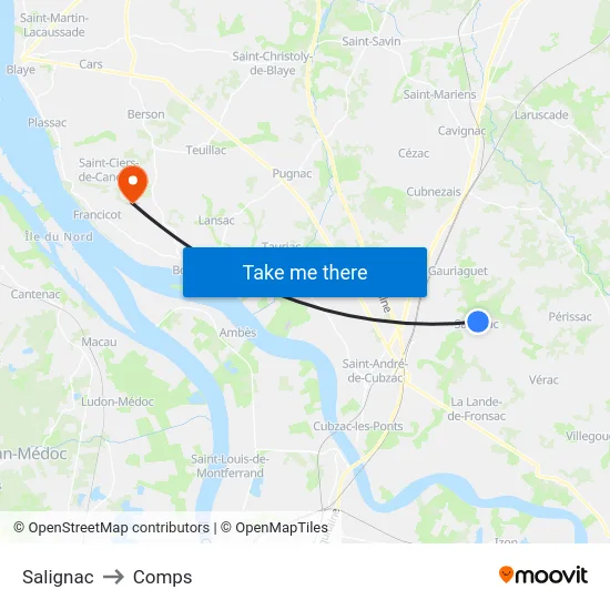 Salignac to Comps map