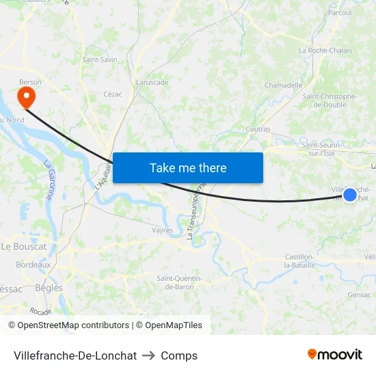 Villefranche-De-Lonchat to Comps map