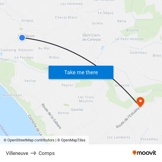 Villeneuve to Comps map