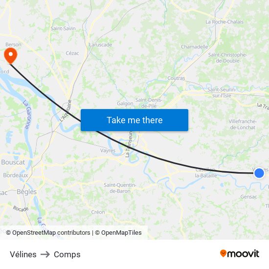 Vélines to Comps map
