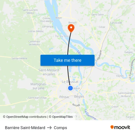 Barrière Saint-Médard to Comps map