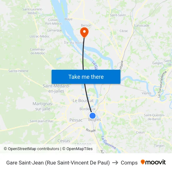 Gare Saint-Jean (Rue Saint-Vincent De Paul) to Comps map
