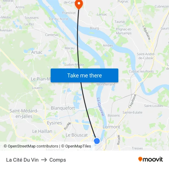 La Cité Du Vin to Comps map