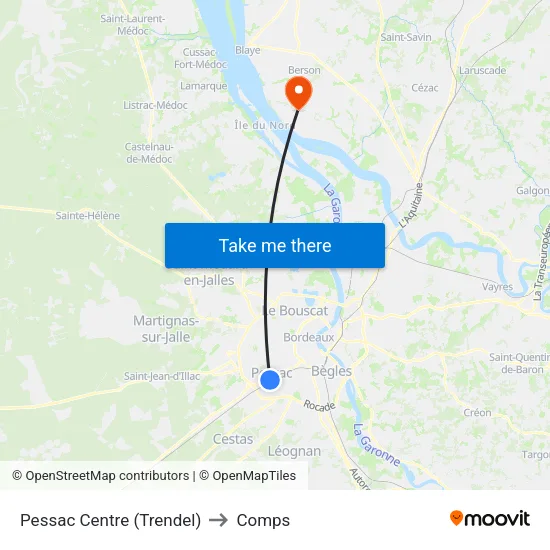 Pessac Centre (Trendel) to Comps map