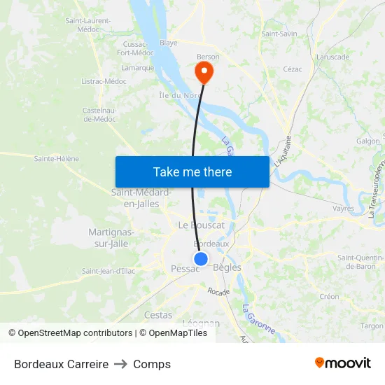 Bordeaux Carreire to Comps map