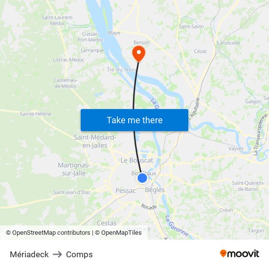 Mériadeck to Comps map