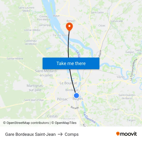 Gare Bordeaux Saint-Jean to Comps map