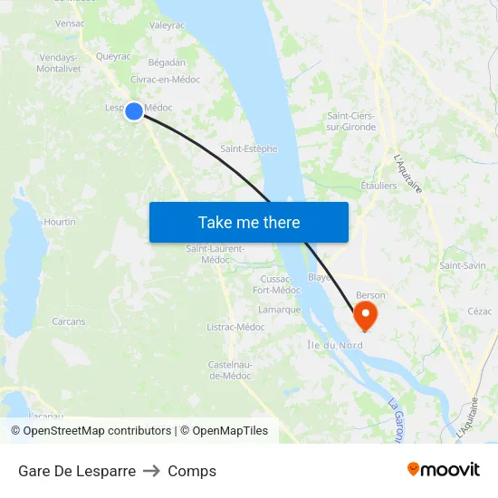 Gare De Lesparre to Comps map