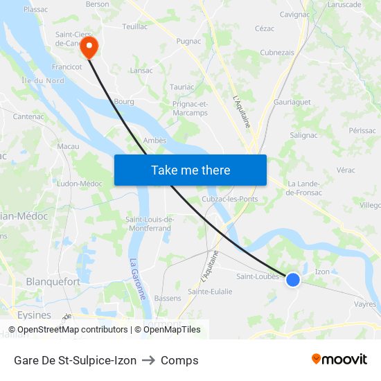 Gare De St-Sulpice-Izon to Comps map