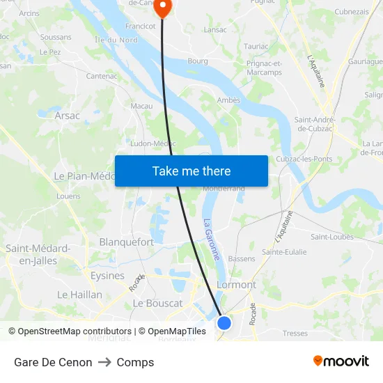 Gare De Cenon to Comps map