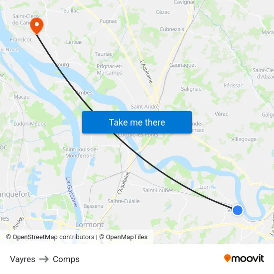 Vayres to Comps map