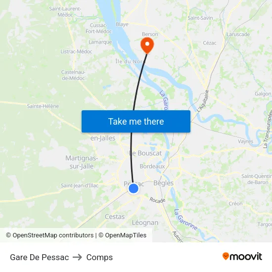 Gare De Pessac to Comps map