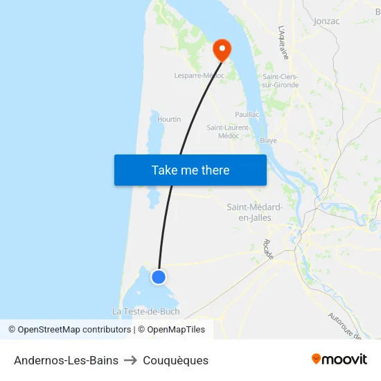 Andernos-Les-Bains to Couquèques map