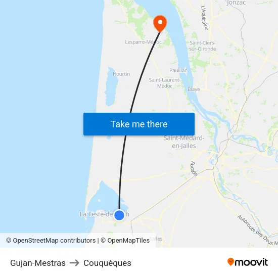 Gujan-Mestras to Couquèques map
