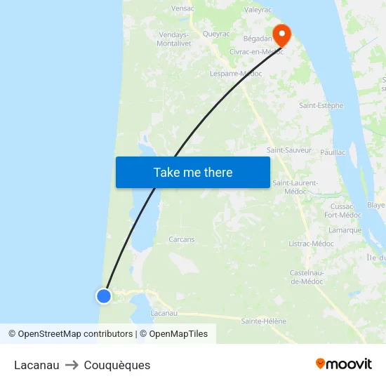 Lacanau to Couquèques map