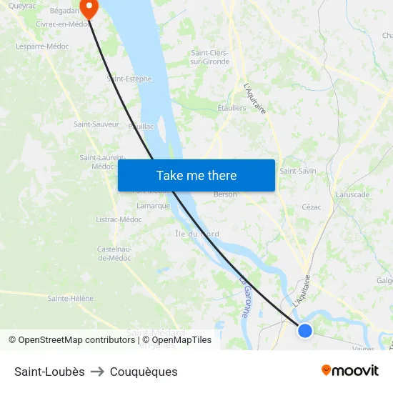 Saint-Loubès to Couquèques map