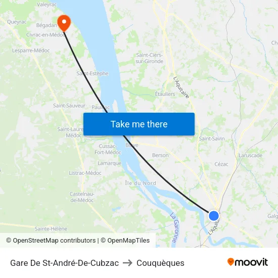 Gare De St-André-De-Cubzac to Couquèques map