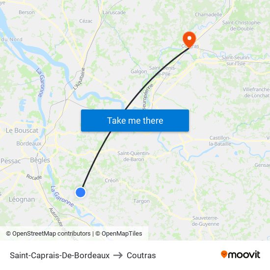 Saint-Caprais-De-Bordeaux to Coutras map