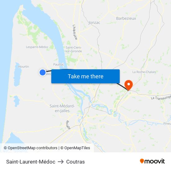 Saint-Laurent-Médoc to Coutras map