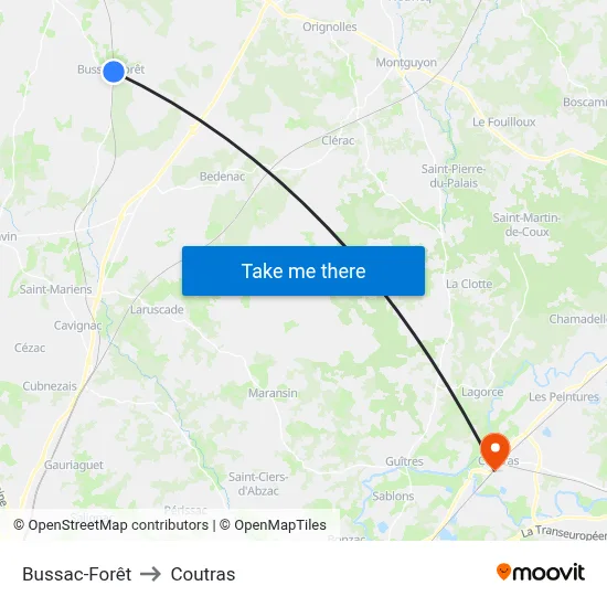 Bussac-Forêt to Coutras map