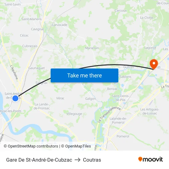 Gare De St-André-De-Cubzac to Coutras map