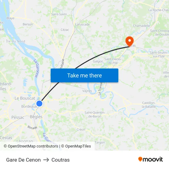 Gare De Cenon to Coutras map
