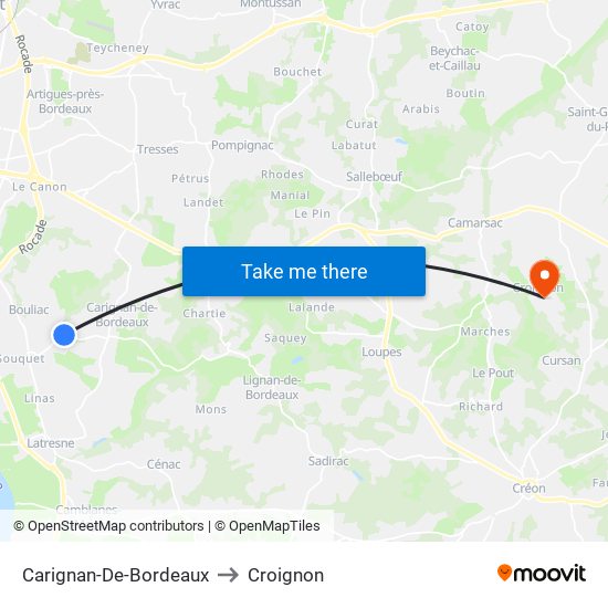 Carignan-De-Bordeaux to Croignon map