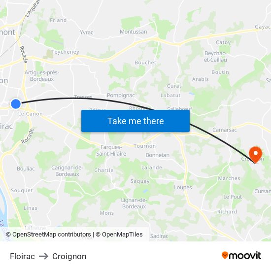 Floirac to Croignon map