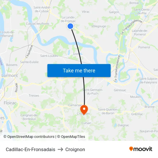 Cadillac-En-Fronsadais to Croignon map
