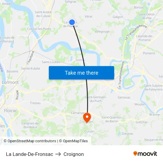 La Lande-De-Fronsac to Croignon map