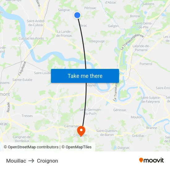Mouillac to Croignon map